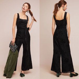 Anthropologie Noir Velvet Burnout Jumpsuit US 0